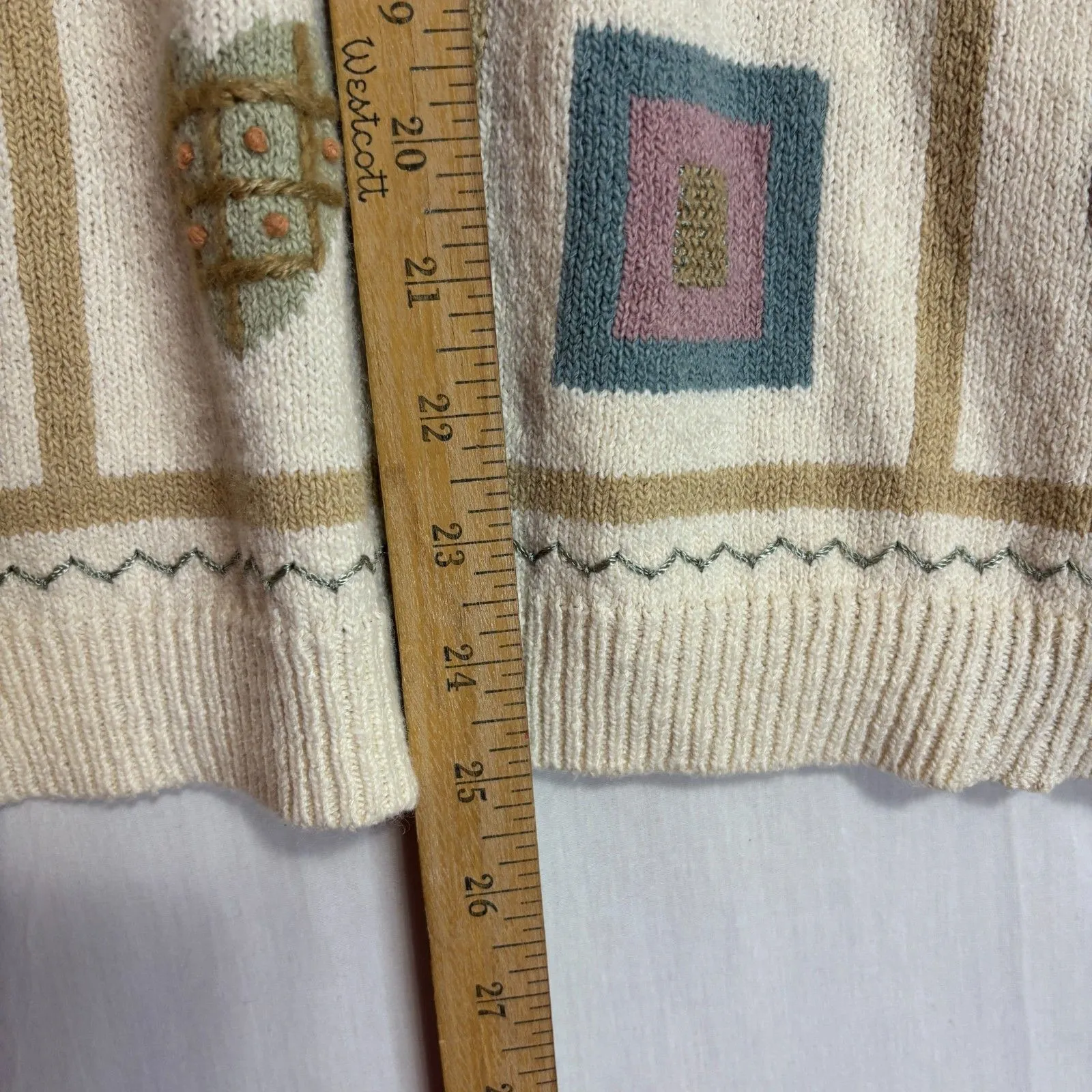 Vtg Alfred Dunner Sweater Womens Cream Floral Embroidered Cottage Grandma Sz L - Image 8