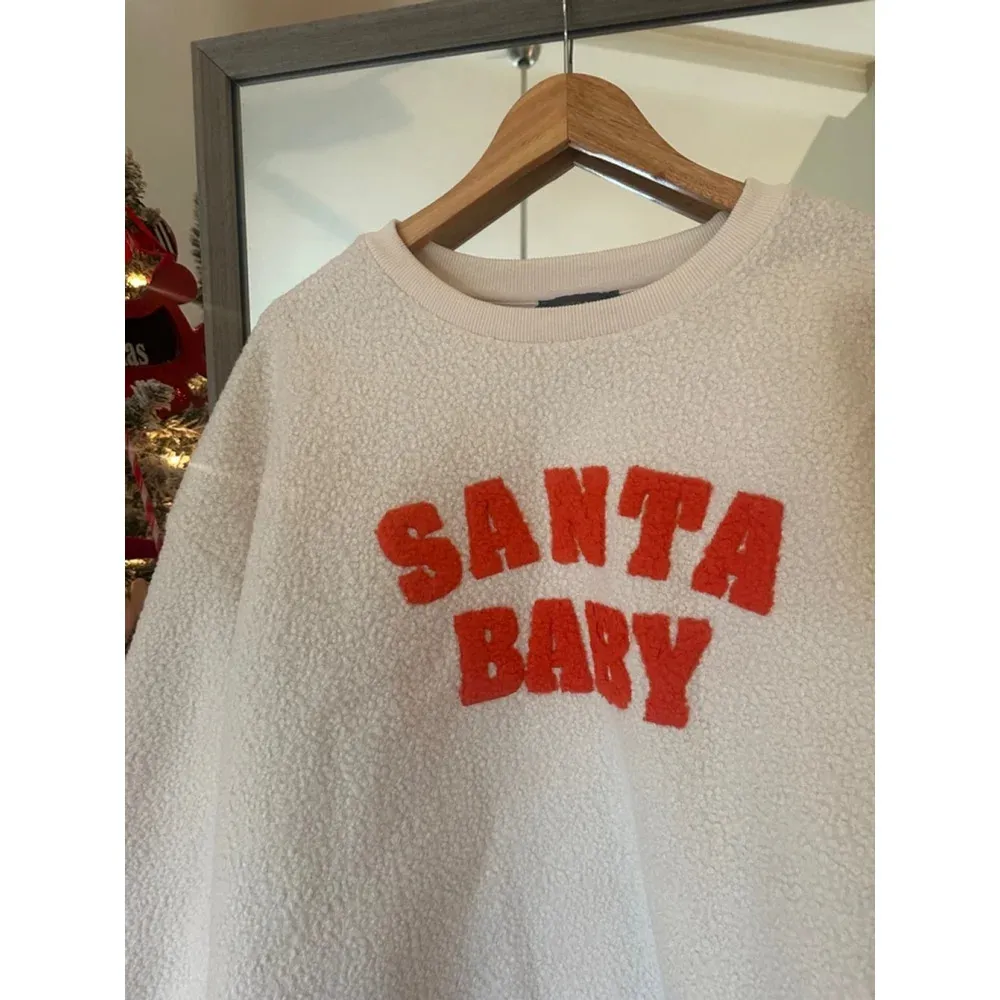 Hudson Gray “Santa Baby” Sherpa Pullover Sweater Medium White Christmas Holiday - Image 2