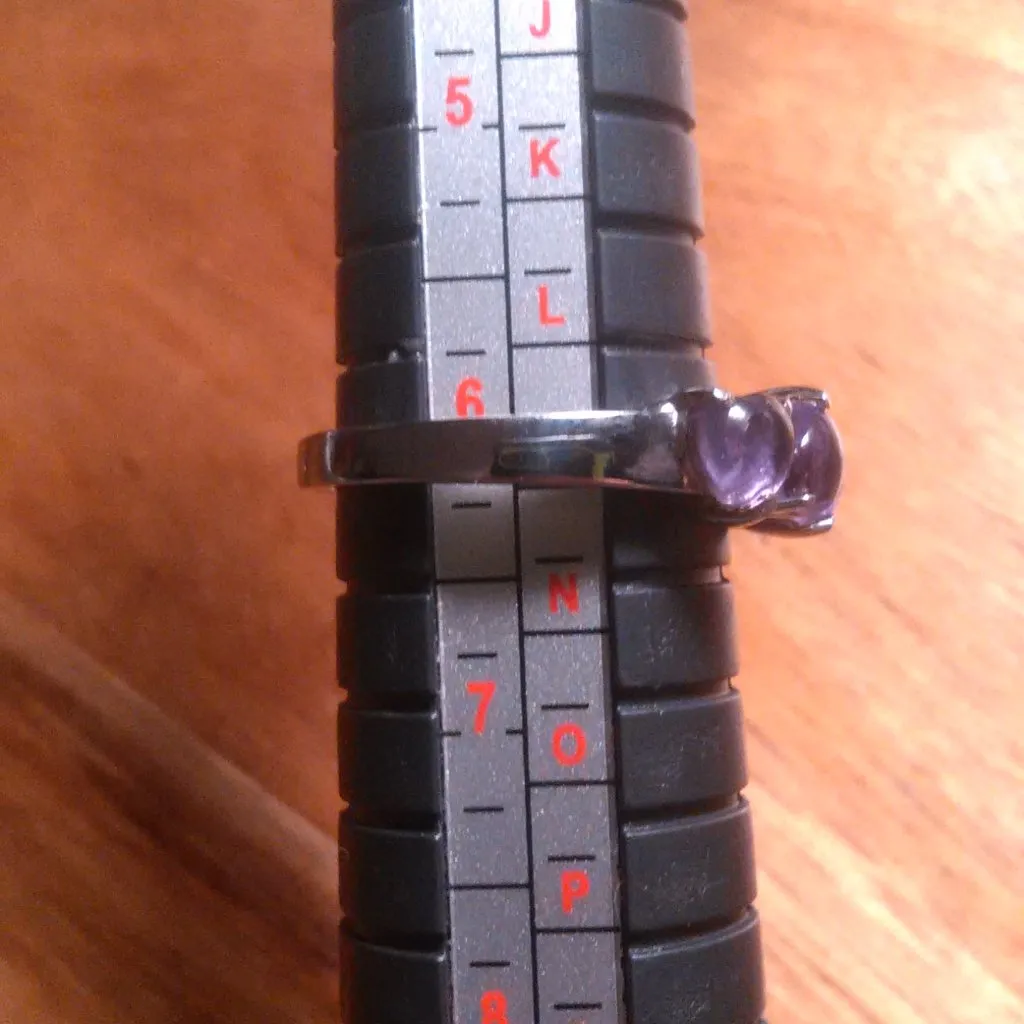 African Amethyst 5 Stone Stainless Steel Heart Ring (Size 6) - Image 3