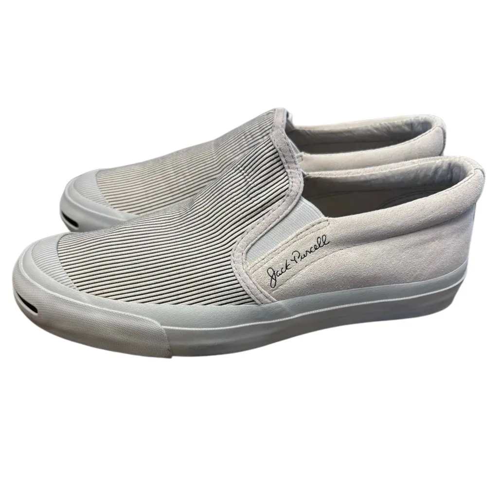 Converse Jack Purcell Slip-On Sneakers Gray Canvas Ribbed Unisex Casual Shoes - Image 2