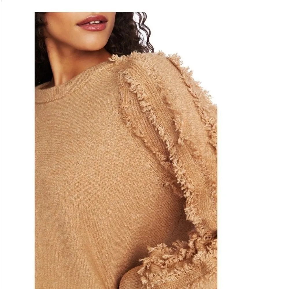 1.STATE Fringe Sleeve Sweater Top, Size Small (4-6), Tan, Wild Oak, Cozy, NWT - Image 3