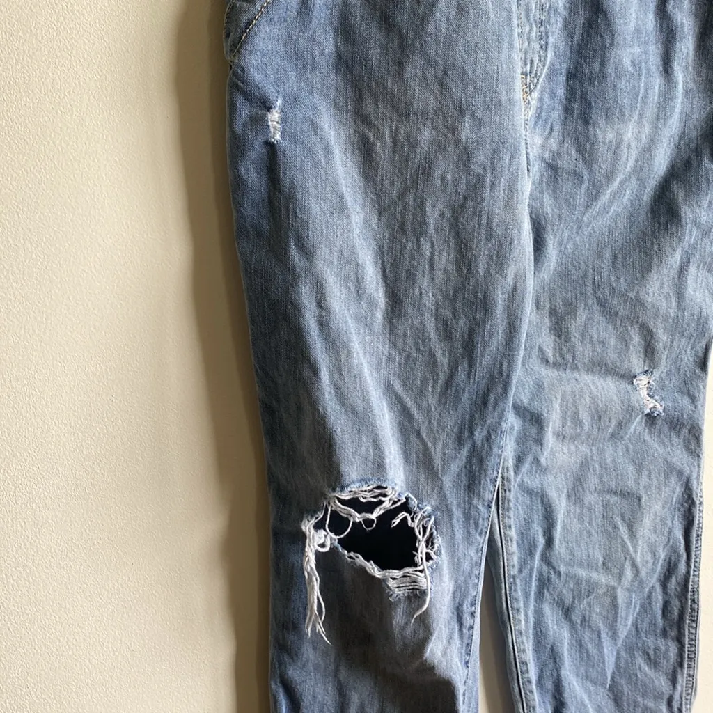 GAP 100% Cotton Distressed Light Wash Denim Overalls - Image 4