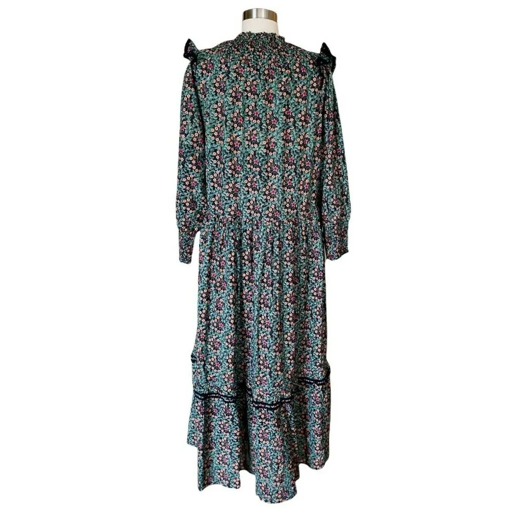 ROLLER RABBIT Maxi Dress Etoiles Delfia Black Starry Print Shift Long Sleeves S - Image 4