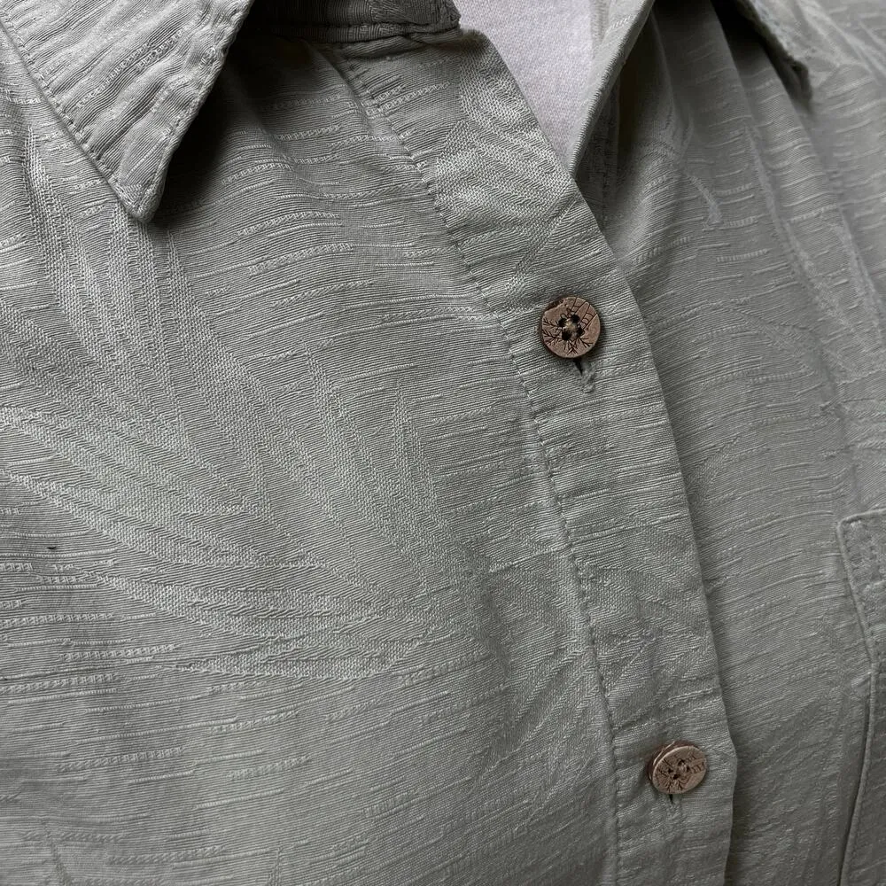 VTG Big Dogs Resortwear 100% Silk Top Sz M Pale Green Button Up Tropical Coastal - Image 11