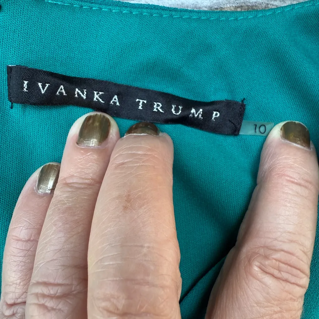 Ivanka Trump Sunburst Sheath in teal Stretch Ponte Sleeveless Dress Sz 10 - Image 7