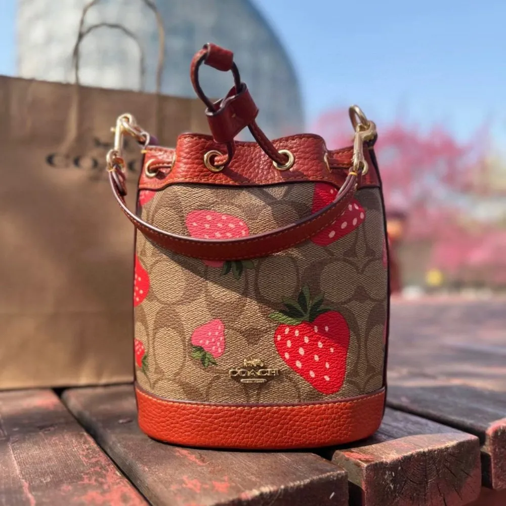 COACH Mini Dempsey Bucket Bag In Signature Canvas With Wild Strawberry CH164 - Image 3