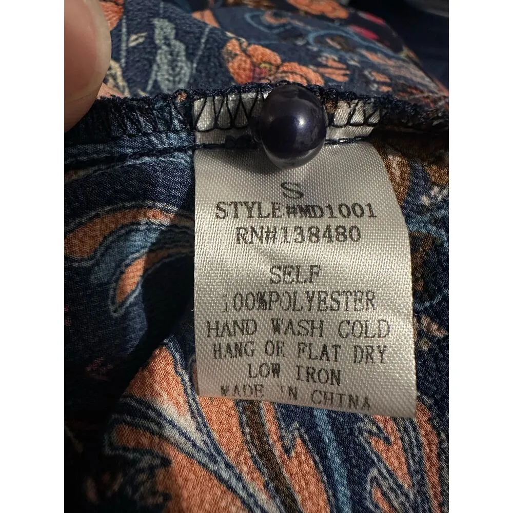 I. MADELINE Garden Splendor Blue Floral Midi Shirt Dress Brunch Cottage Demure Size M - Image 7