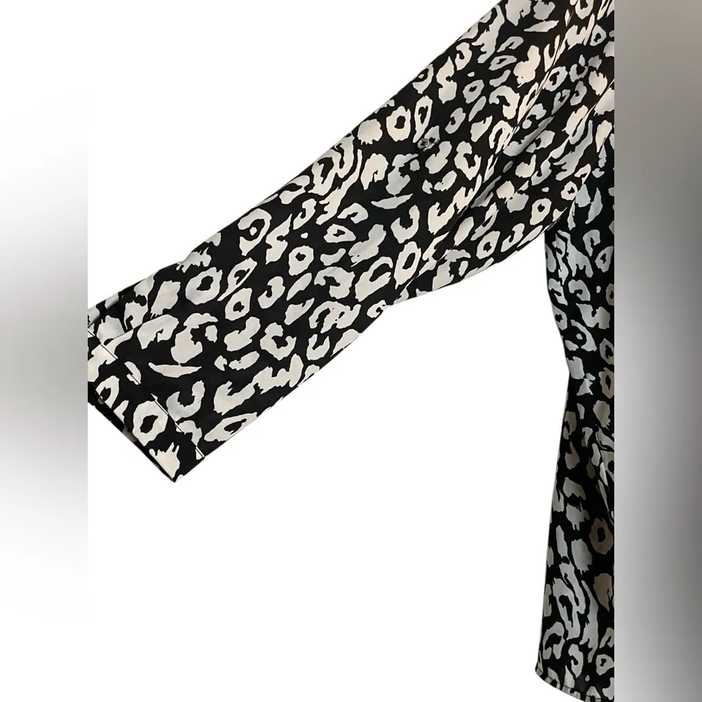 Lane Bryant 22/24 Split Back Blouse Black White Leopard Print Roll Tab Sleeve - Image 3