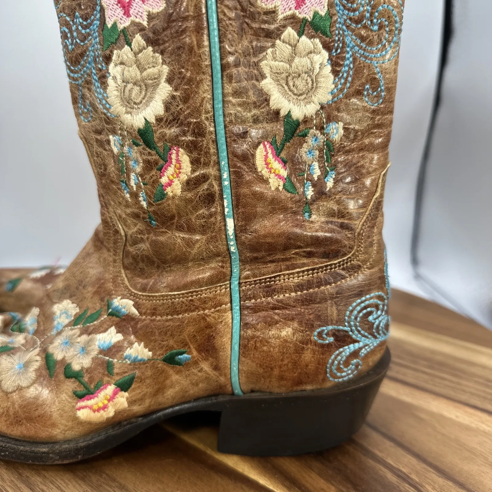 Macie Bean Rose Garden Cowboy Western Boots Snip Toe Embroidered Women's 6M Brown Size 6 - Image 8