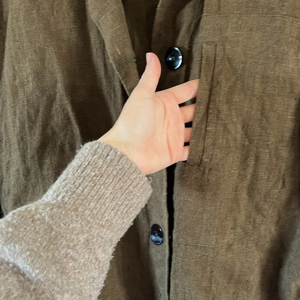 Vintage Haggerty Art Wear army green button down linen shirt / shacket Size M - Image 2