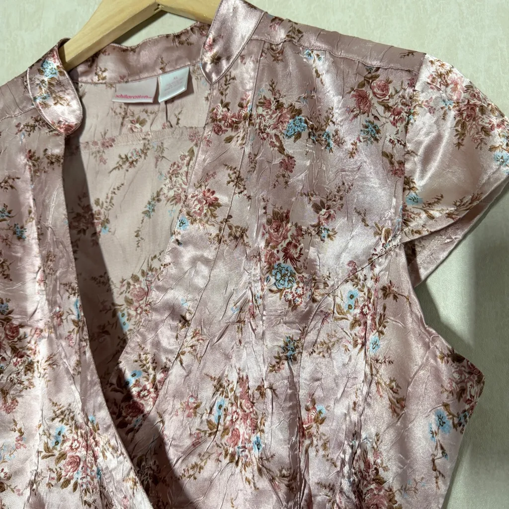 Xhilaration Vintage Y2K Asian Floral Wrap Top Satin Fairy Coquette in Pink XL - Image 4