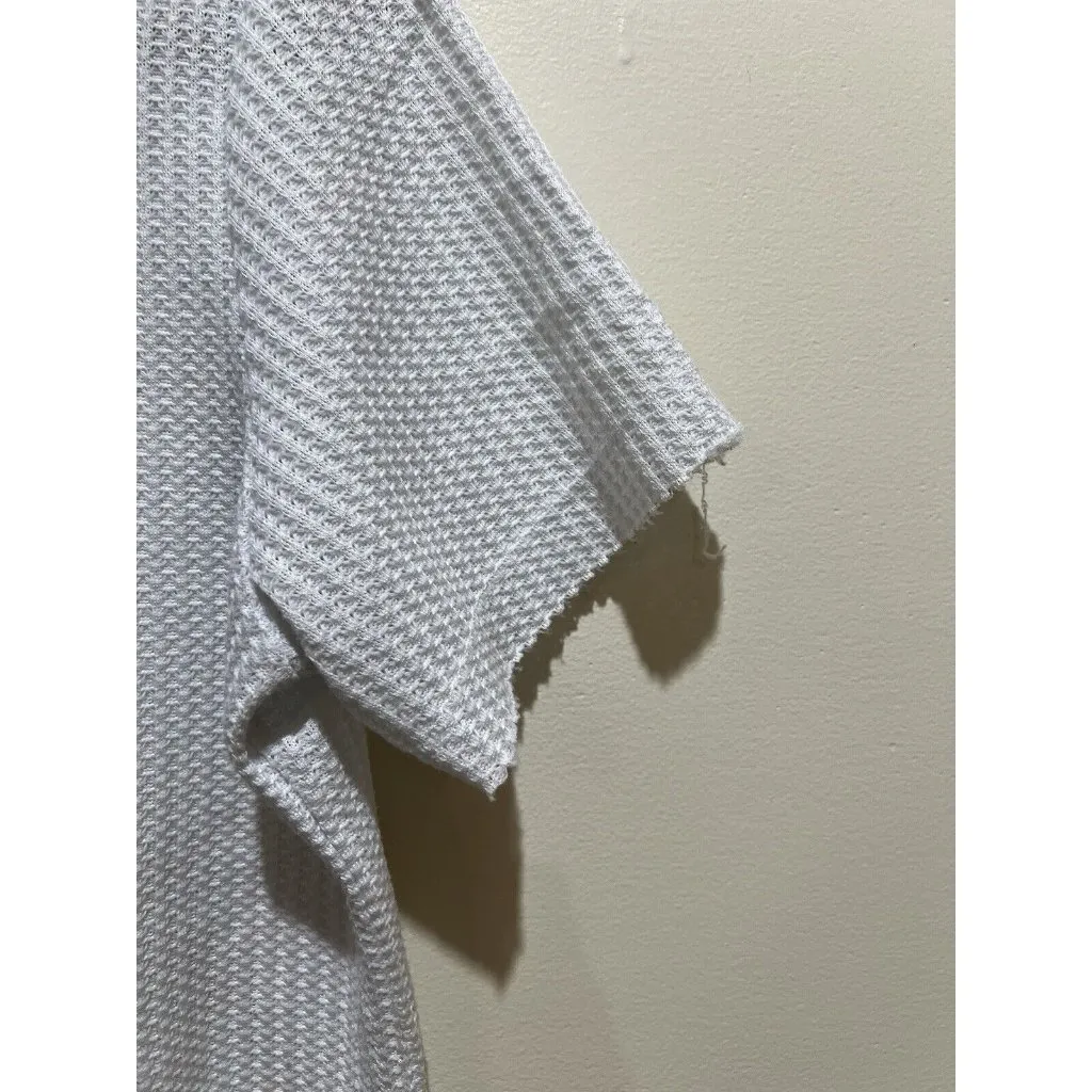 Shein ~ Short Sleeve Waffle Knit V-Neck Cropped Top ~ Size Medium ~ Off White - Image 2