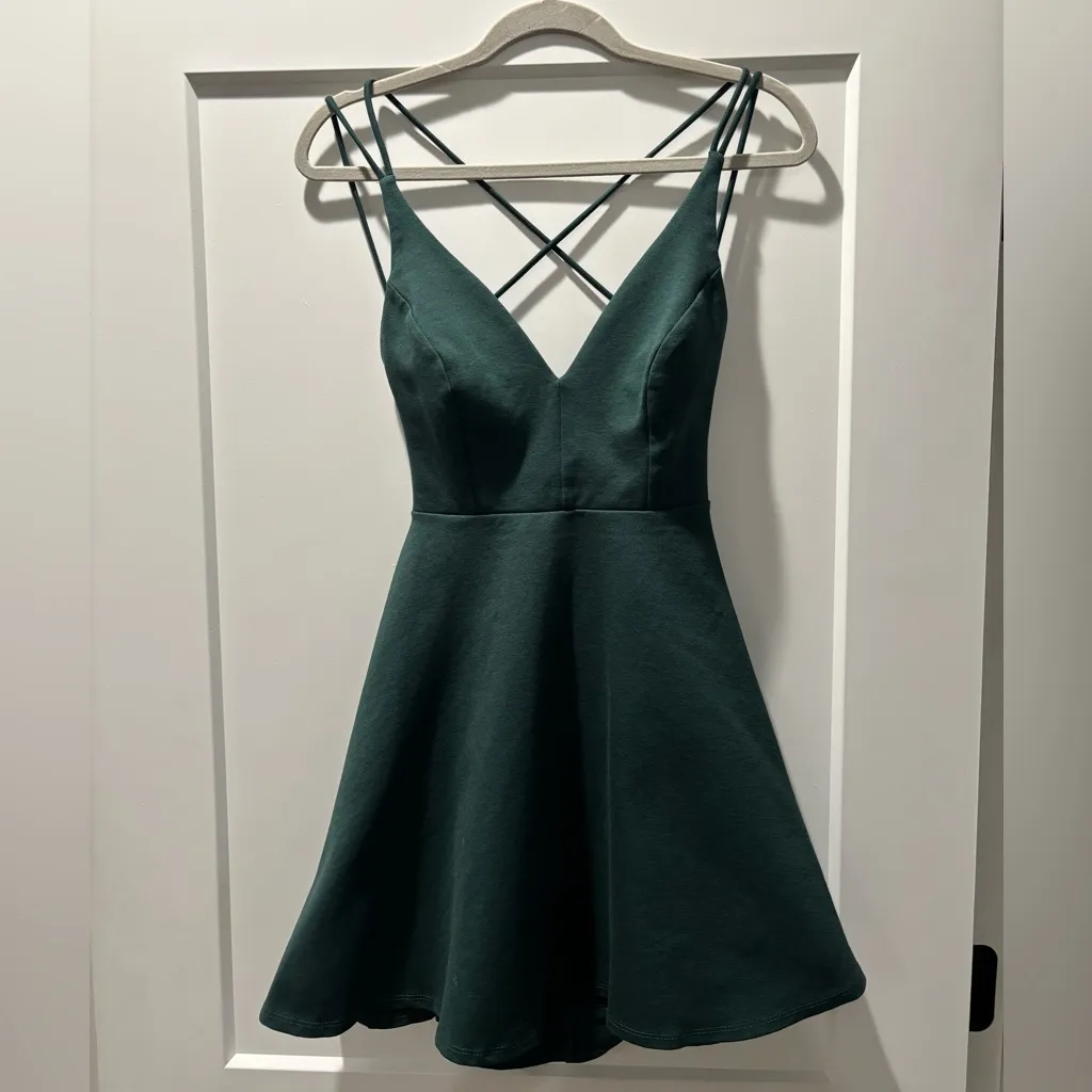 LuLus Believe in Love Forest Green Strappy Backless Skater Dress Size M Size M - Image 4