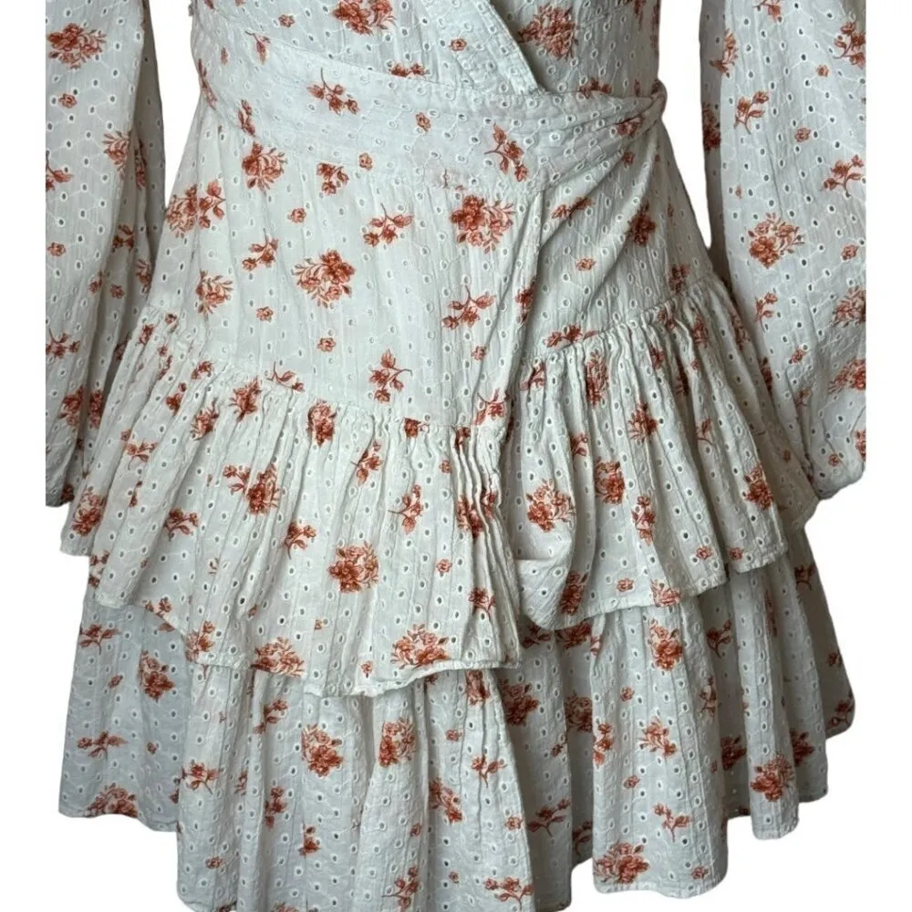 Maia Bergman Dress Women Extra‎ Small White Floral Print Boho Ines Wrap Mini Size XS - Image 7