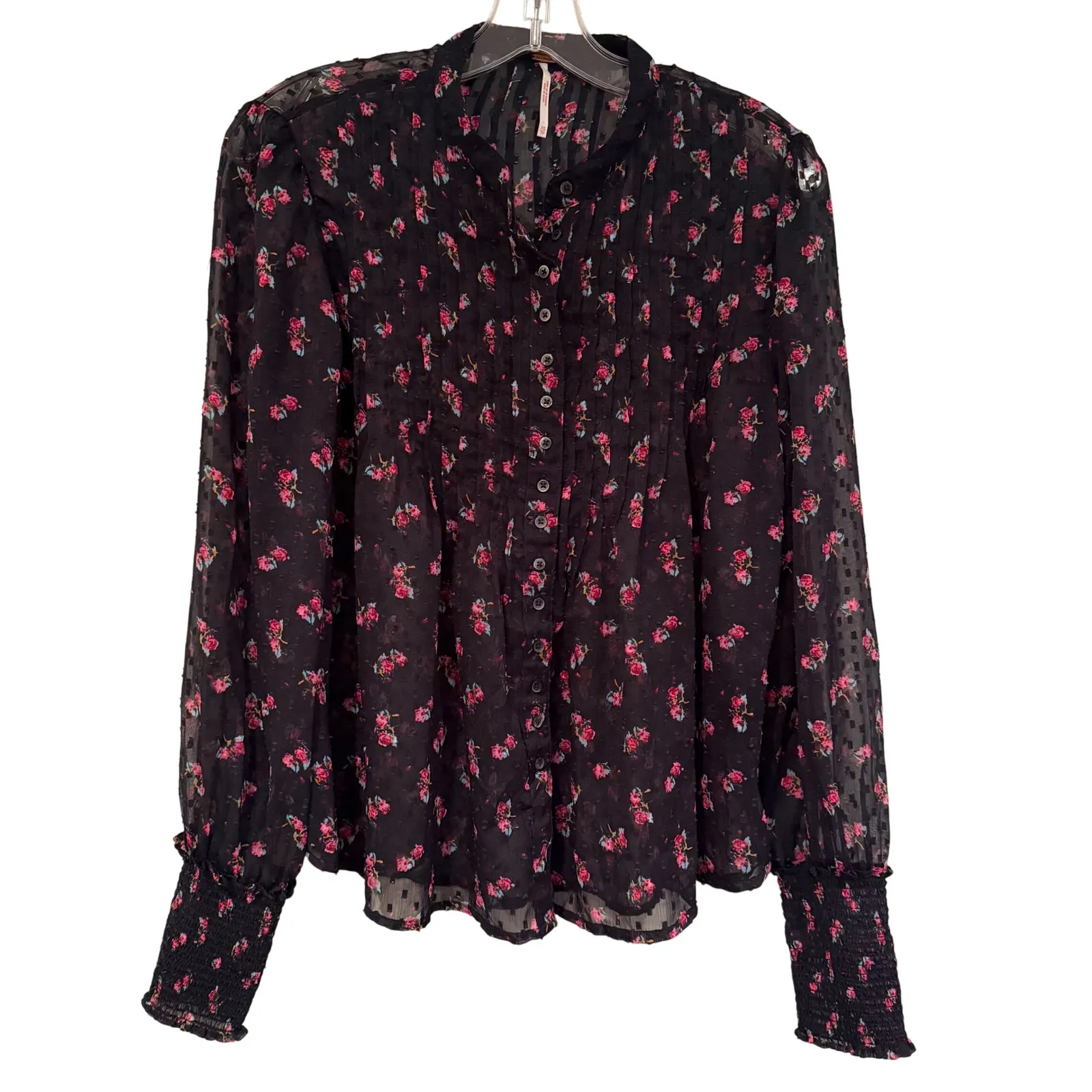 Free People Flowers In December Blouse Women's XS Black Boho Hippie Coquette Y2K - Image 5