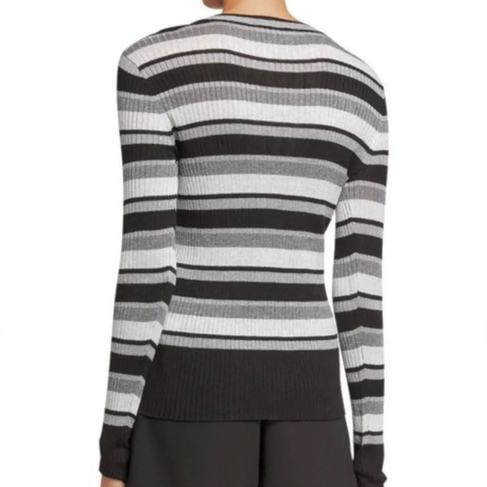 Like New Frame Striped Metallic Ribbed Long Sleeve Pullover Sweater Size Small - Image 2