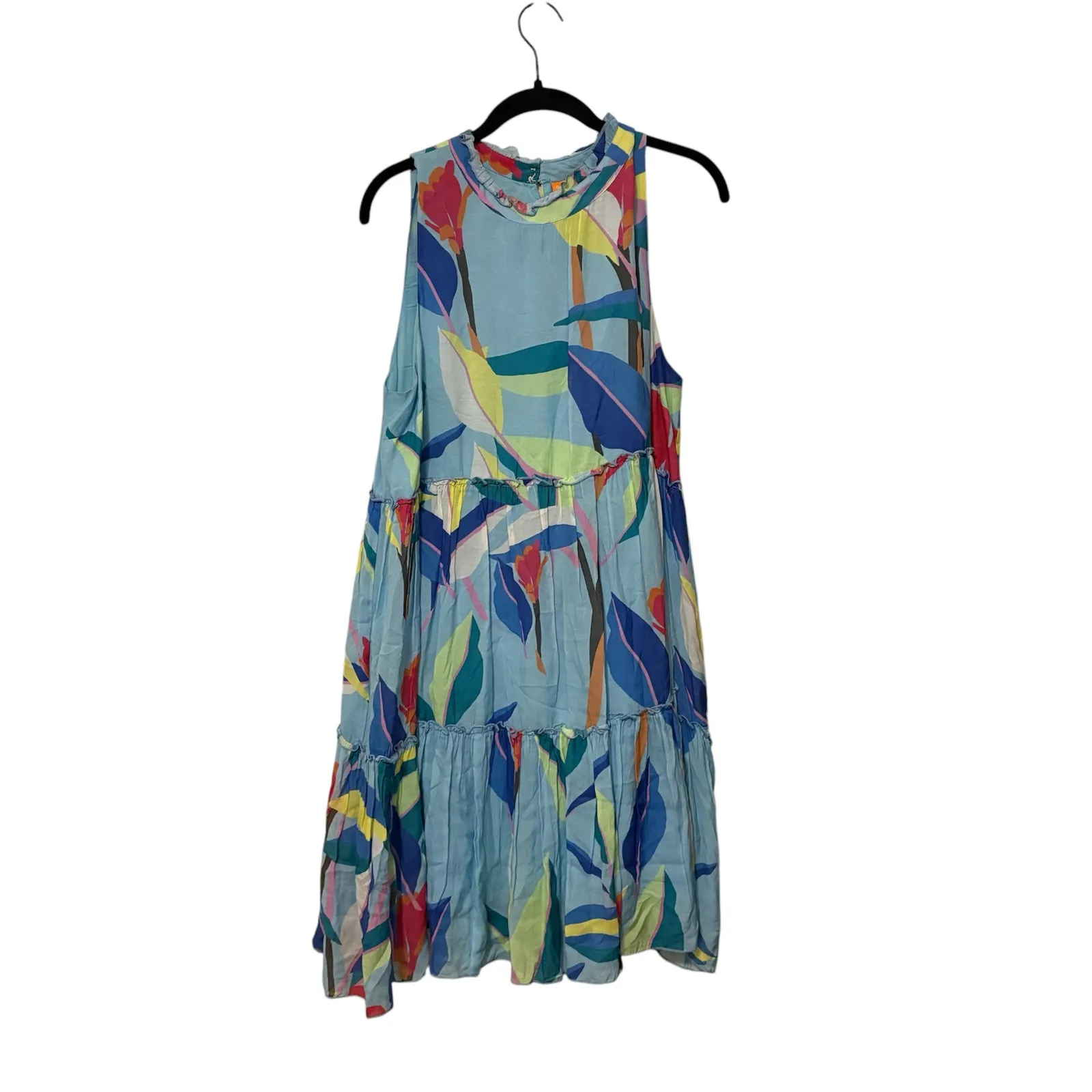 Tuckernuck Oliphant Blue Floral Cotton Silk Ruffle Tiered Mini Dress Size Large - Image 3