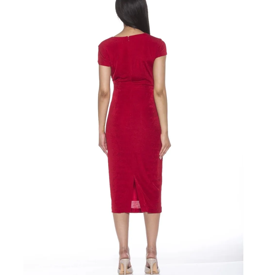 Alexia Admor NWT Orine Red Dress Knee Length Crossover Cap‎ Sleeve Small Shimmer - Image 5