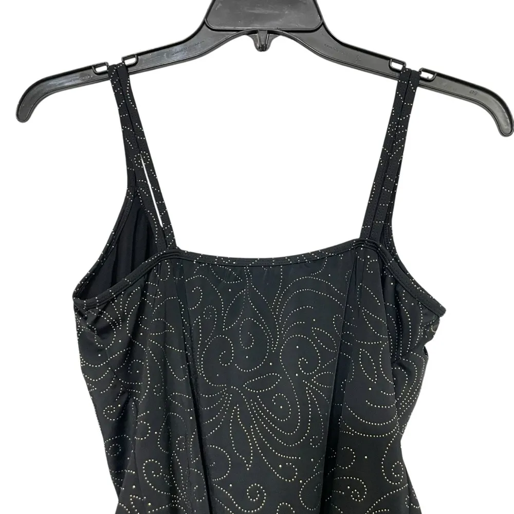 Robby Len Swimfashions Size 14 Skirted Swimsuit Black with Silver Beaded Swirls - Image 4