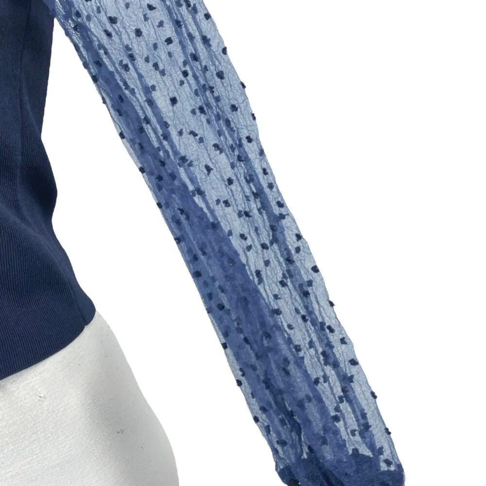 Zara Women's Blue Knit Organza Turtleneck Long Sleeves Crop Sweater Top Size M - Image 3