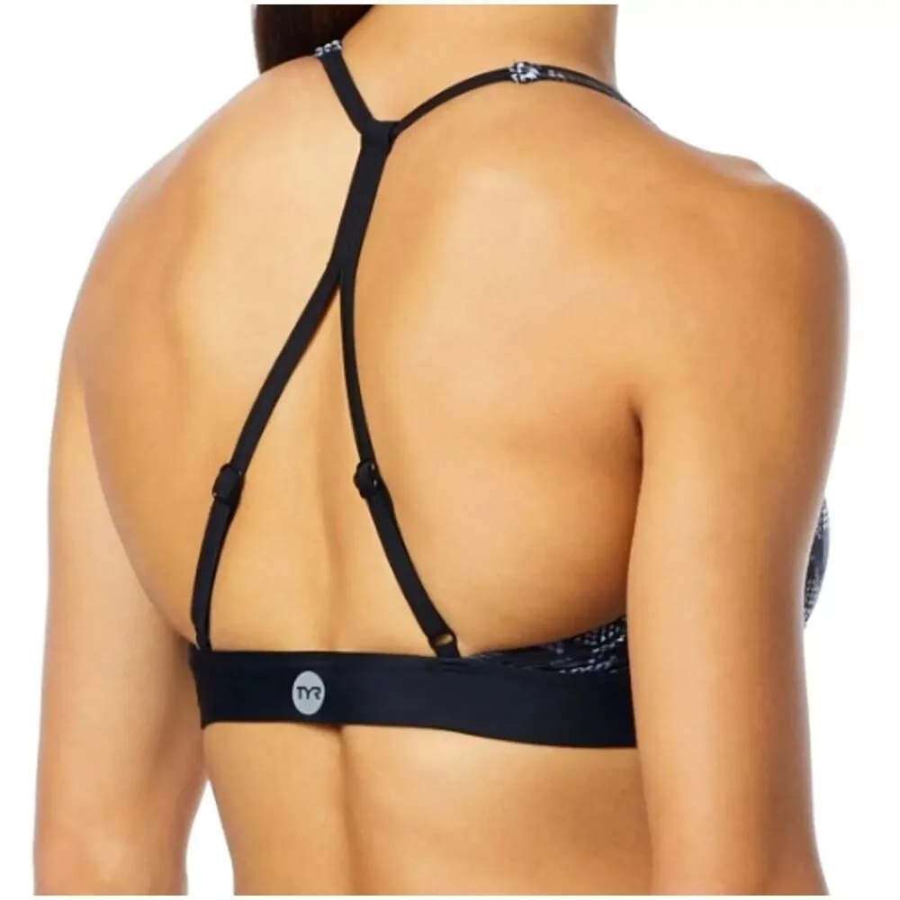 TYR Edessa Harlow Sports Bra Swim Bikini Top Geometric Black Gray XS - Image 2