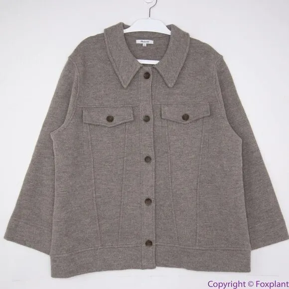 NEW Madewell 100% merino wool Boiled‎ Wool Bridgman Sweater-Jacket, L - Image 4