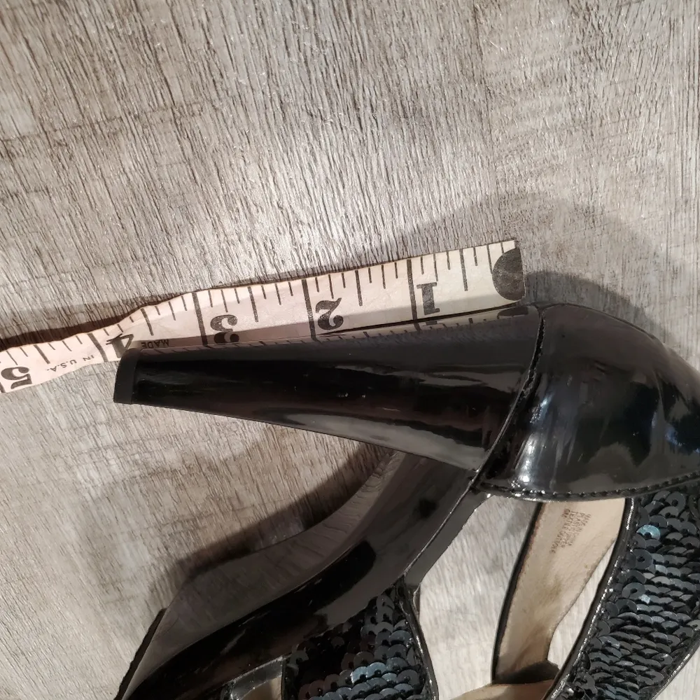 MICHAEL By Michael Kors Black Glitter T Strap Heels Size 6½ - Image 10