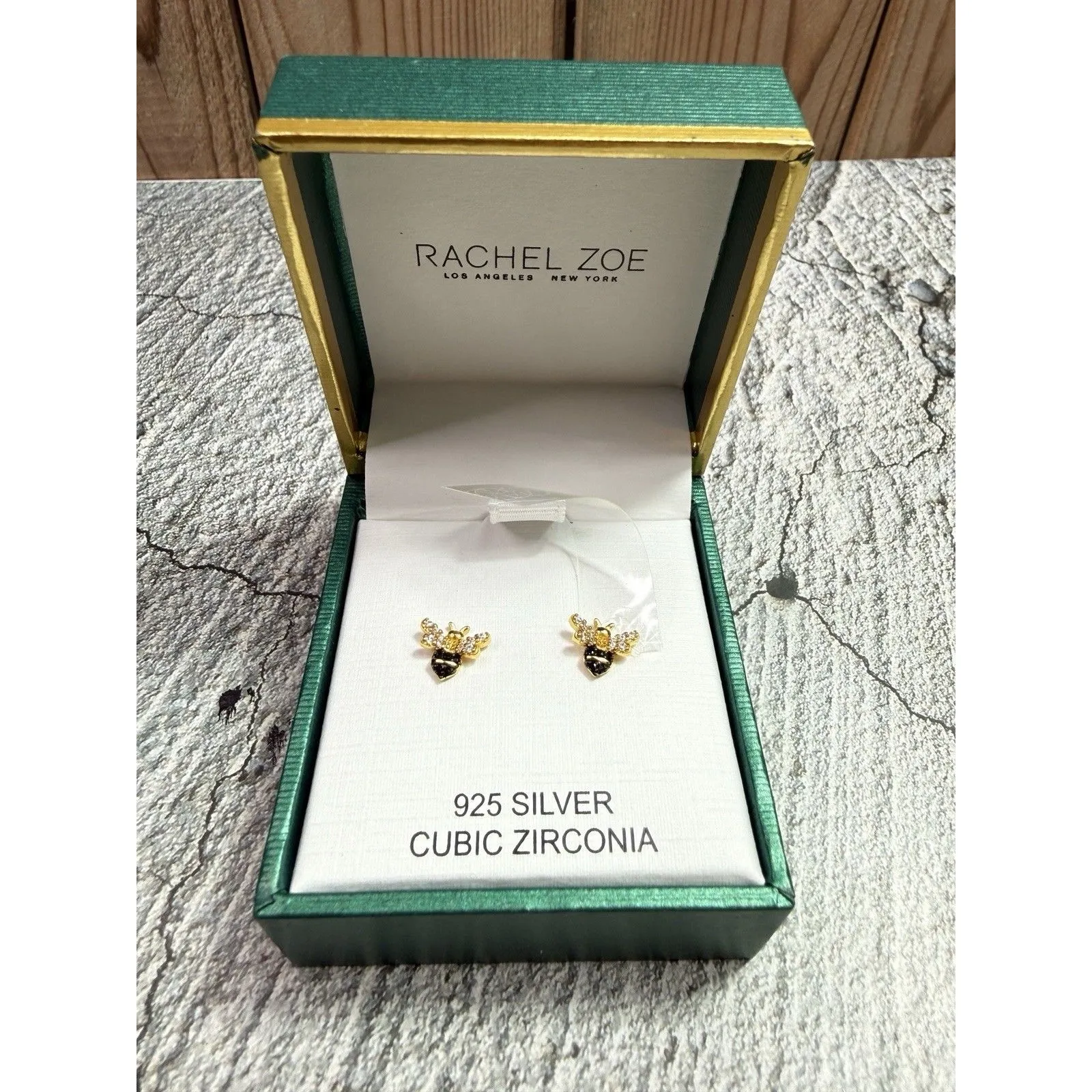 NEW IN BOX Rachel Zoe 925 Silver Vermeil Cubic Zirconia  Bumble Bee Earrings - Image 4