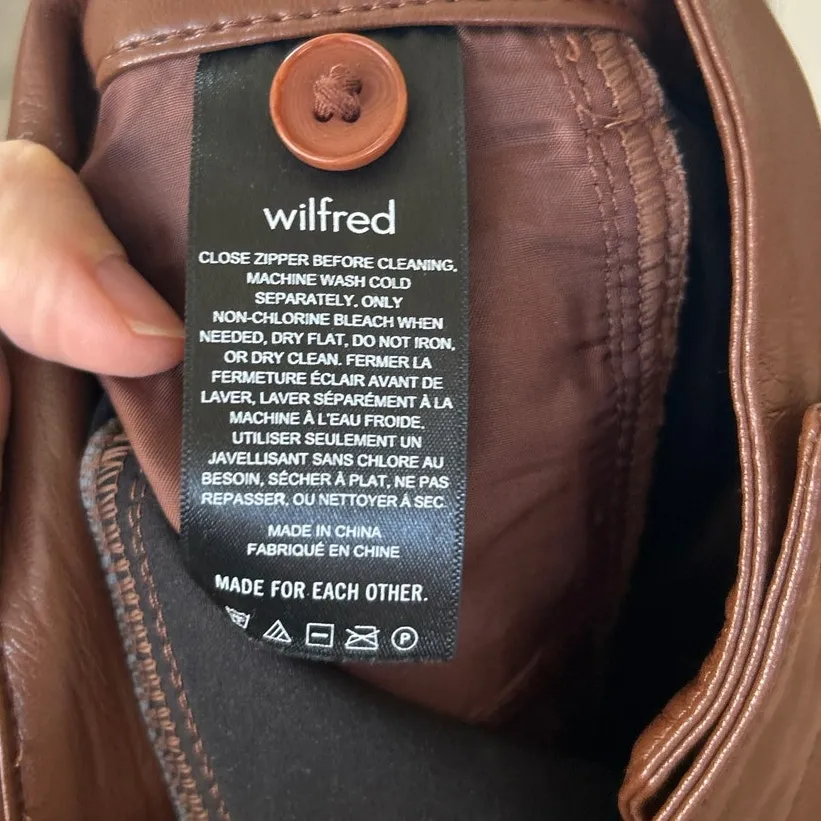 Aritzia Wilfred Rebel Vegan Faux Leather Chocolate Brown Straight Leg Pants - Image 4