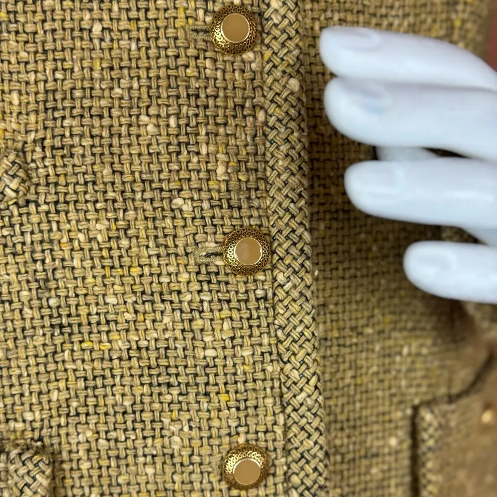 Carlisle Sz 12 Button Up Blazer Gold Beige Jacket Woven Boucle Specks High Neck - Image 11