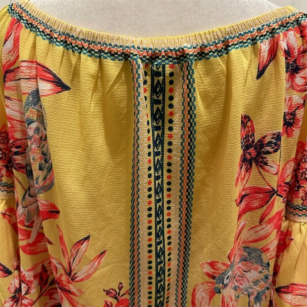 Jealous Tomato Women's Off-Shoulder Yellow Floral Blouse Size L Boho Top - Image 4