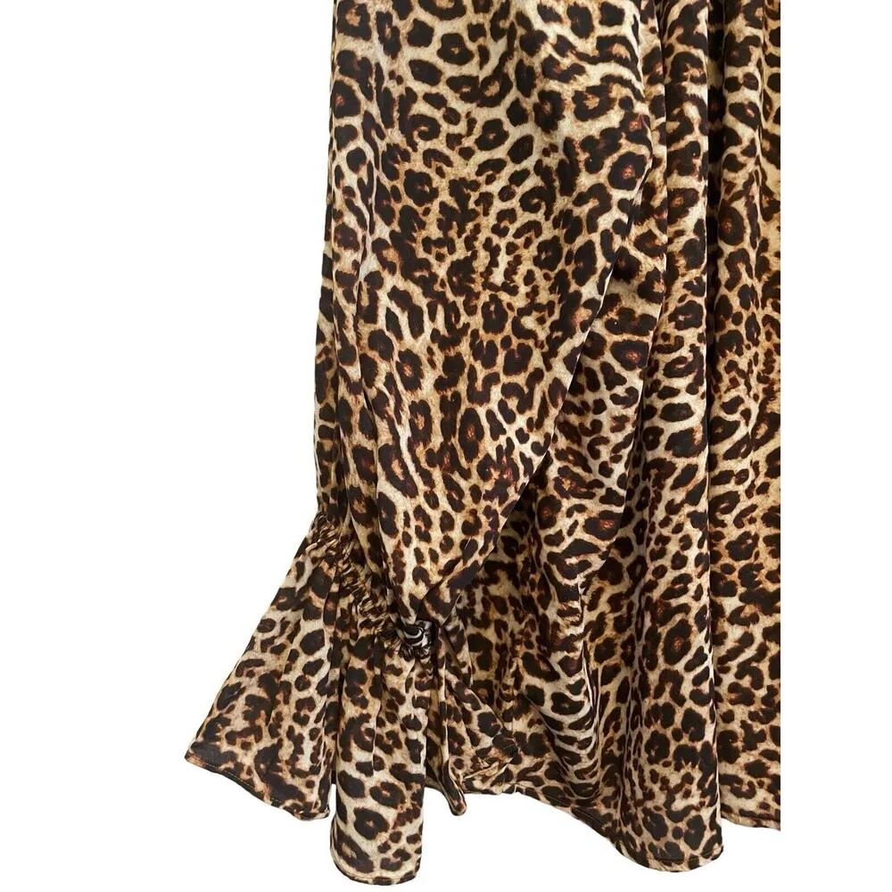 Nili Lotan x Target Long Sleeve Blouse Size 2X Animal Leopard Print Ruffle Vneck Black - Image 7