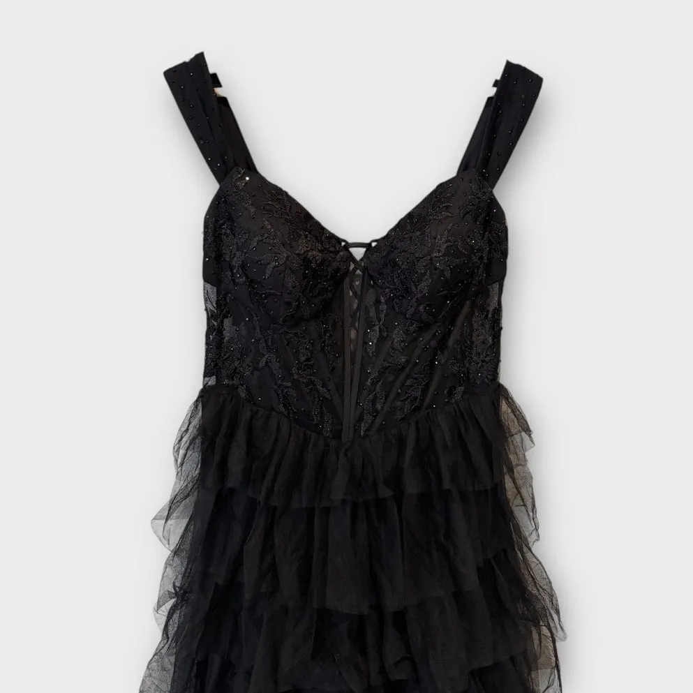 Blondie Nites "Charlotte" Long Mesh Off the Shoulder Ruffle Skirt Dress Size 13 - Image 9