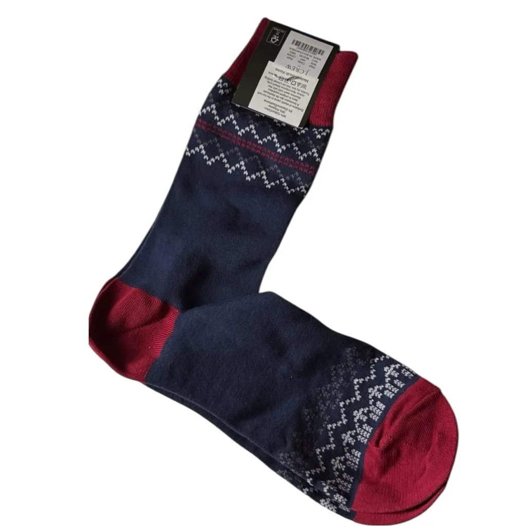 J.Crew  Winter Style  Navy and Red Patterned Holiday Theme Socks NWT - Image 2