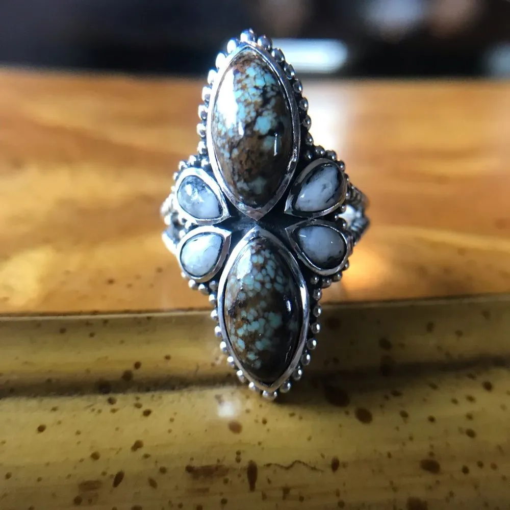 White Buffalo Blue Turquoise Sterling Silver Ring Size 6 - Image 10