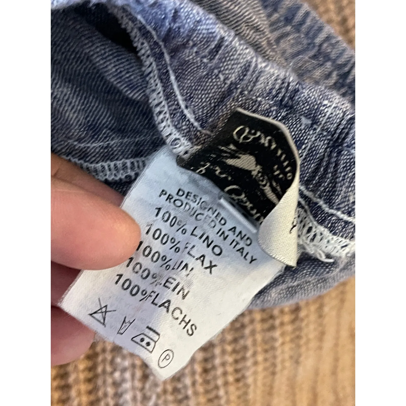 La Bottega di Brunella 100% Linen Tulip Hem Cropped Pants Womans Medium Blue - Image 8