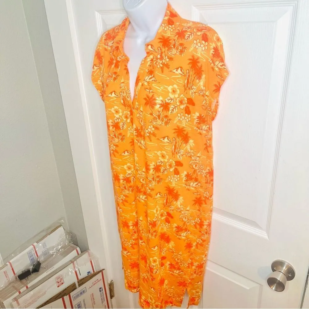 C&C California Orange Floral Tropical Beach Shirt Dress Hawaiian Print S NWT - Image 3