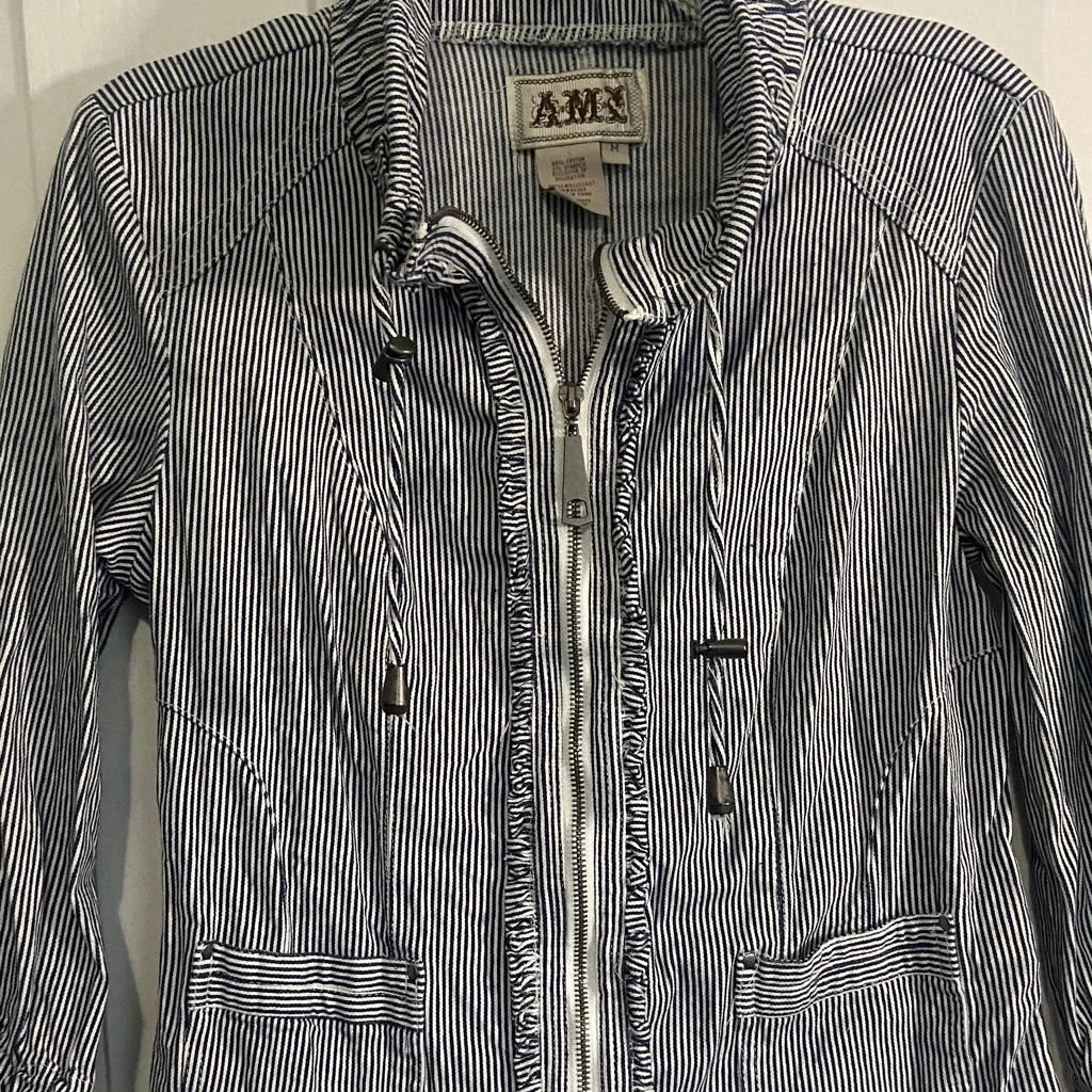 Ami Women's Navy Striped Utility Jacket Blue Size M - Image 3