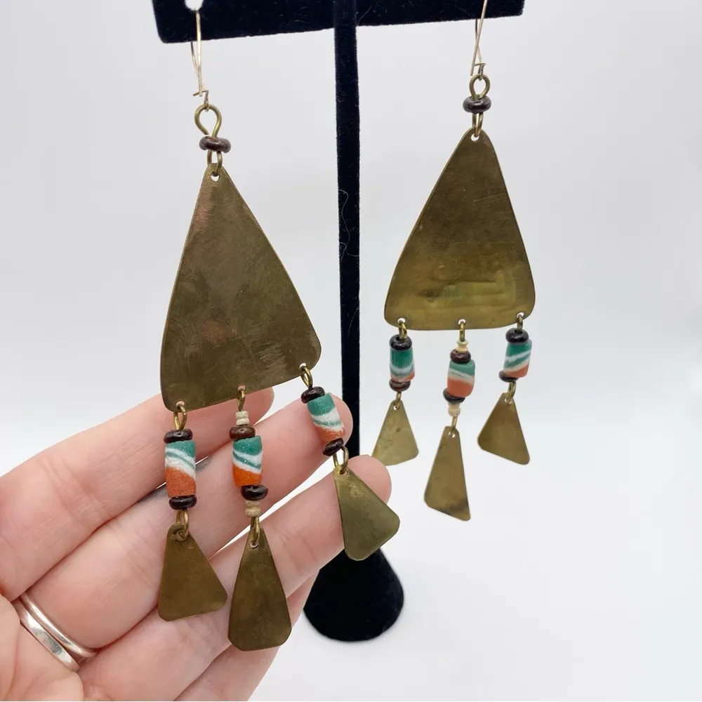 Vintage Tribal Beaded Bronze Bohemian Waterfall Necklace And Earrings Set - Image 4