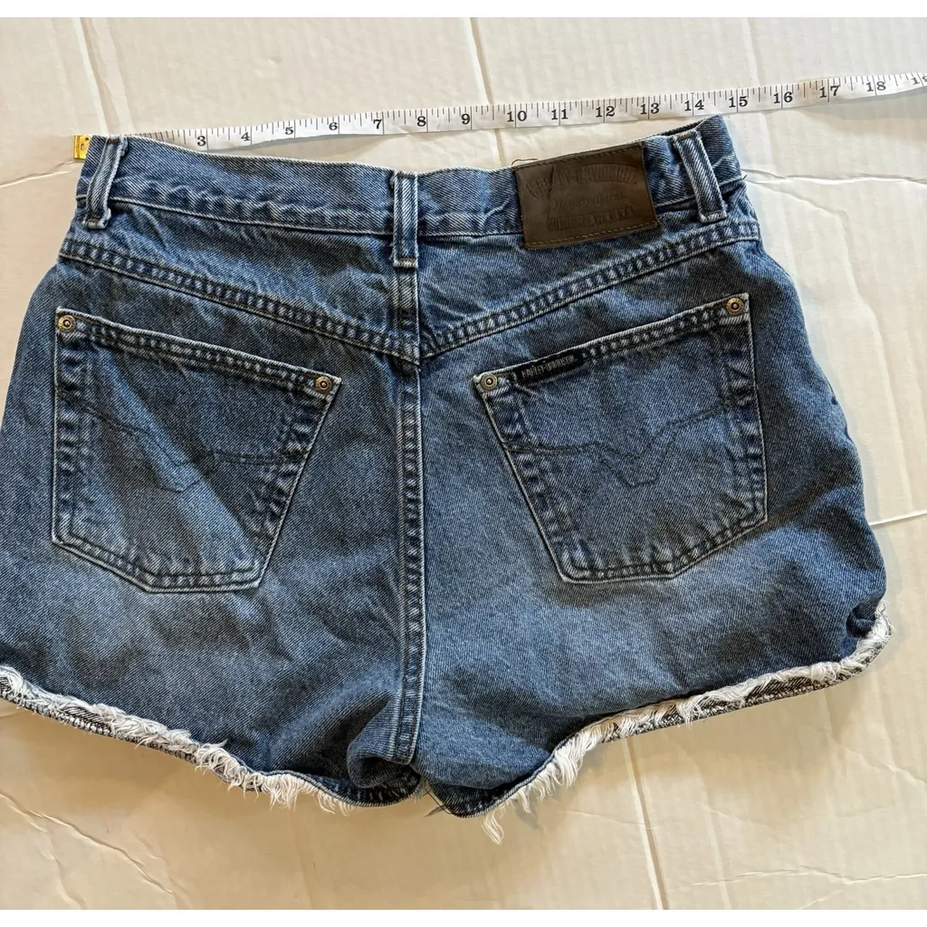 Harley Davidson Shorts Womens Blue Motorcycle Denim Biker Raw Hem Charm Small/M - Image 7