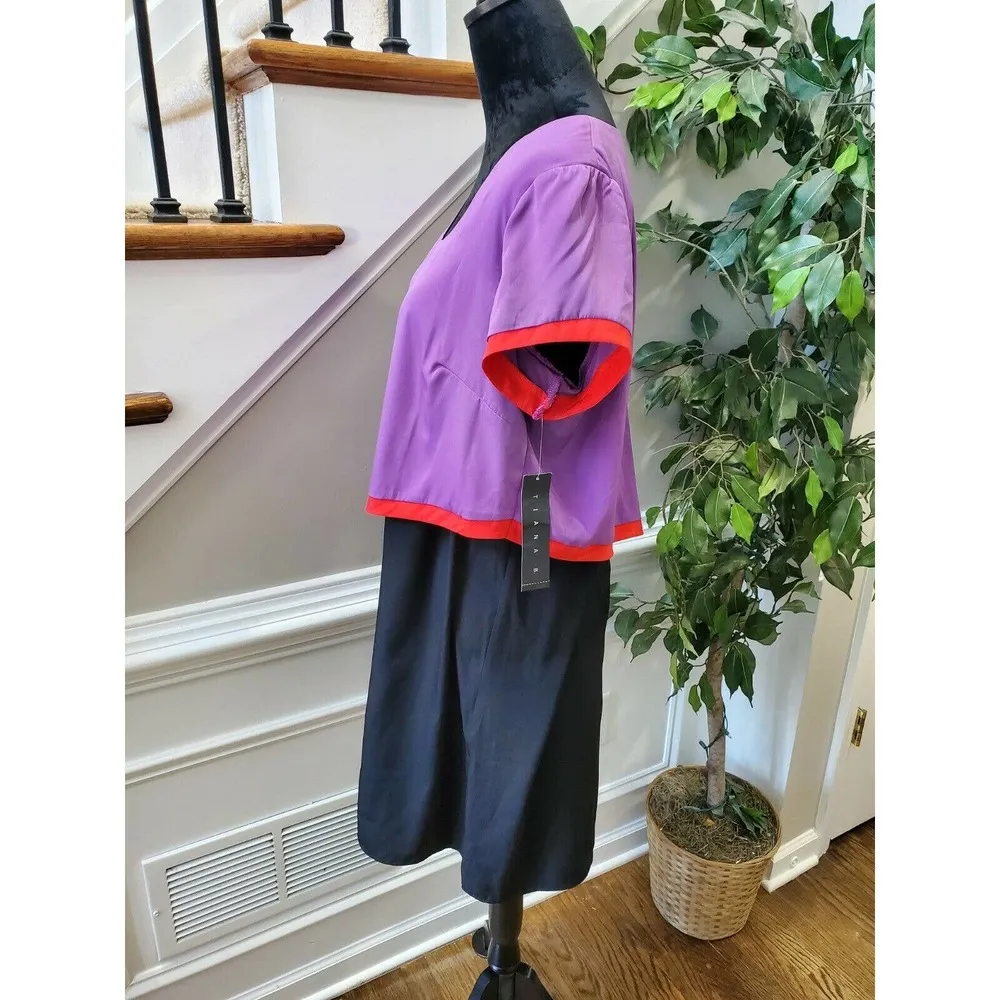 Tiana B Women Purple/Black Polyester ShortSleeve Scoop Neck Knee Length Dress 14 Black - Image 5