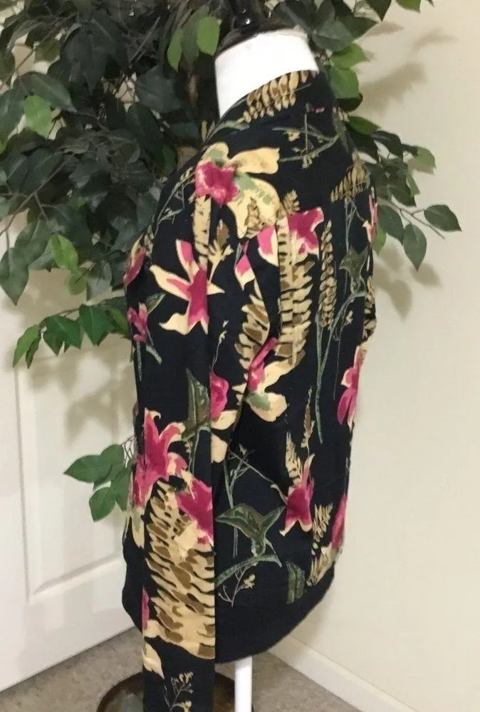 New Identity Black Burgundy Tan Tropical Floral Tailored Stretchy Jack… Size M - Image 4