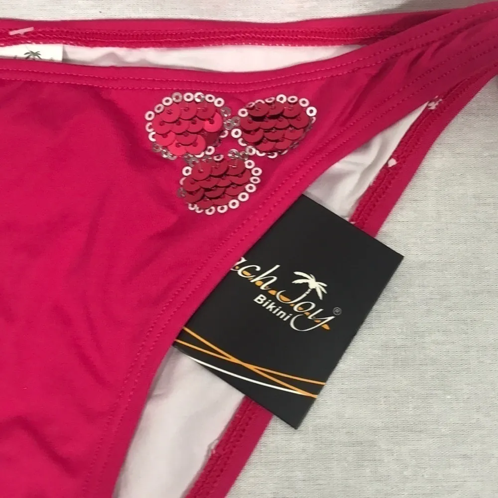 Beach Joy  Size Medium Side Tie Bikini Bottom W/Sequence Cherries. New With Tags - Image 2