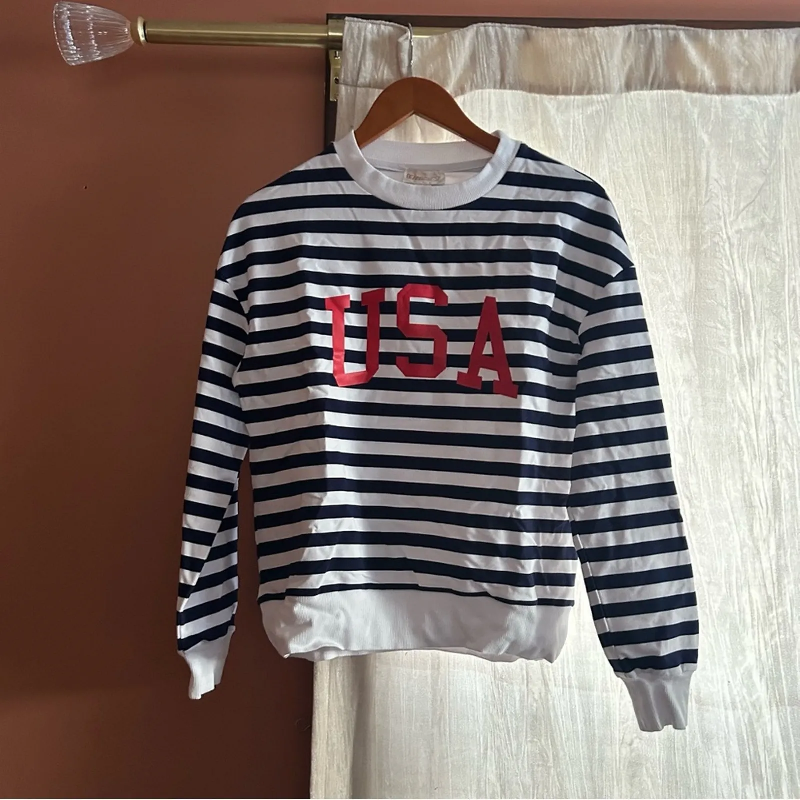 Beach Riot USA Sweatshirt Nautical Striped Crewneck Pullover Red White‎ Blue NEW - Image 2