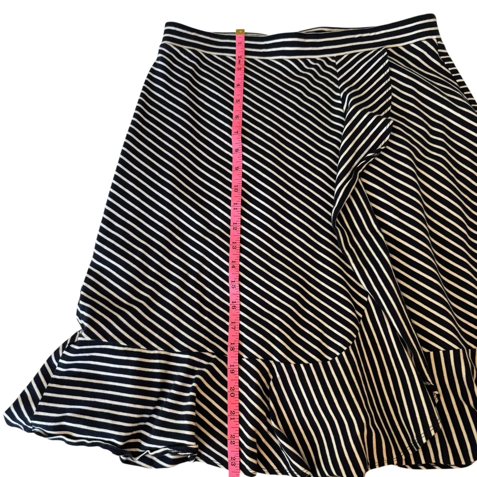 Talbots Navy White Striped Ruffle‎ Hem Midi Skirt Career Casual Women - Image 6