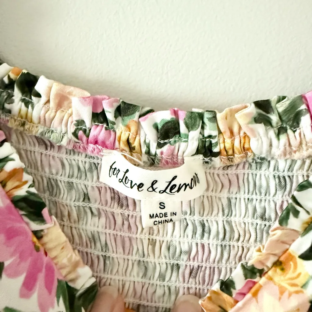 For Love & Lemons Cassia Satin Crop Top in Pink Floral - Size S - Image 5