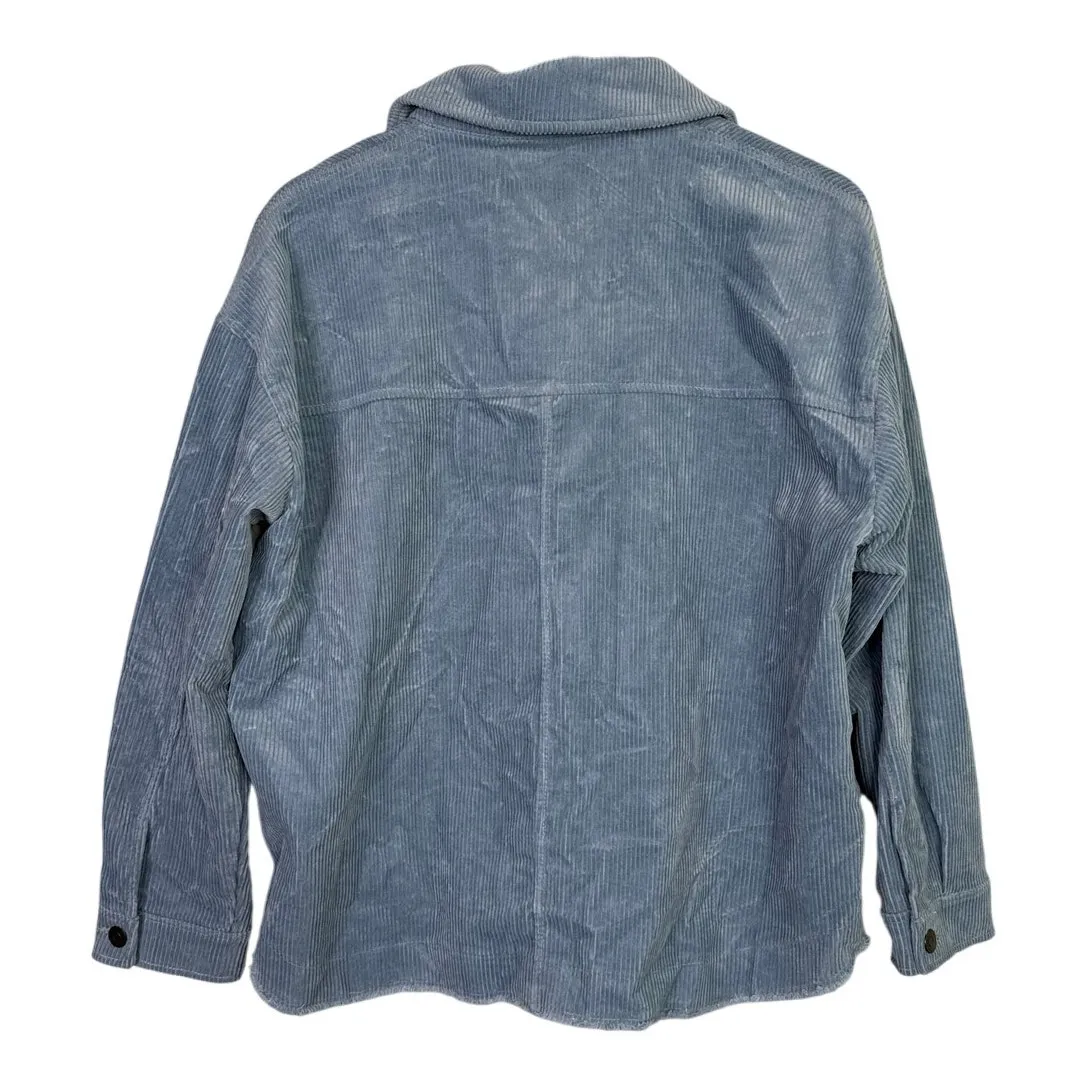 Zara Oversized Long Sleeve Corduroy Shacket Raw Hem Button Down Jacket M Blue - Image 12