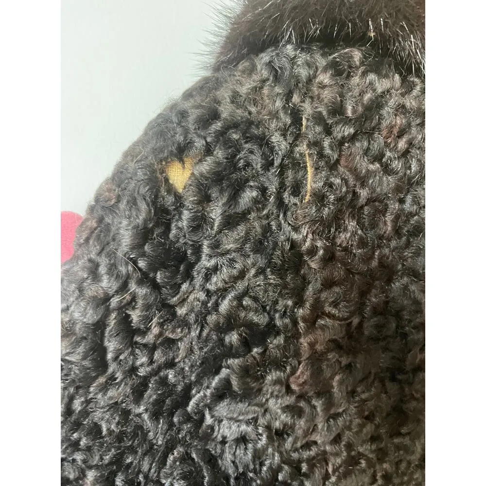 1960s Black Persian Lamb Midi Quarter Sleeve MCM Fur Winter Coat Size M - Image 6