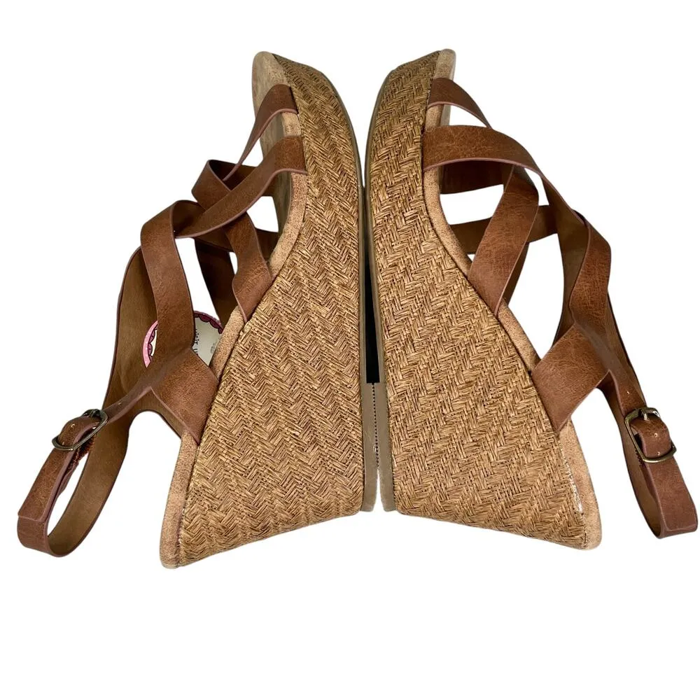 Jellypop Sandals Platform Wedge Memory Foam Springs Cognac Distress 11M New - Image 12