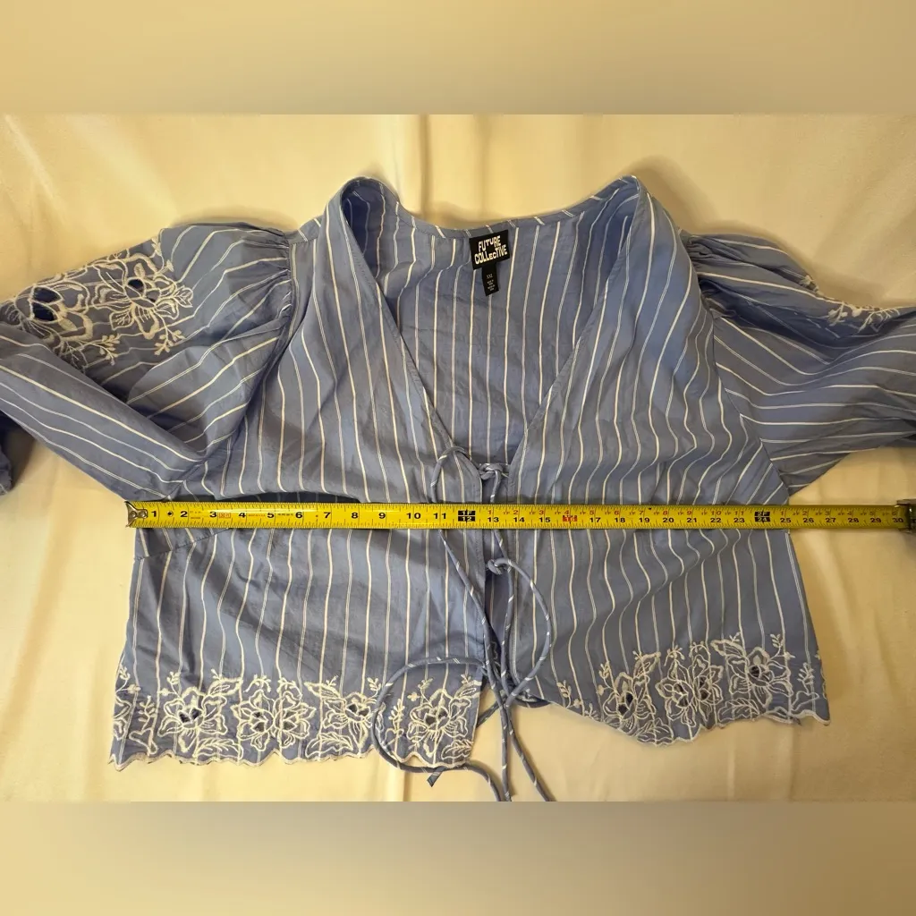 Women's Long Sleeve Eyelet Tie-Front Poplin Blouse - Future Collective 2XL - Image 8